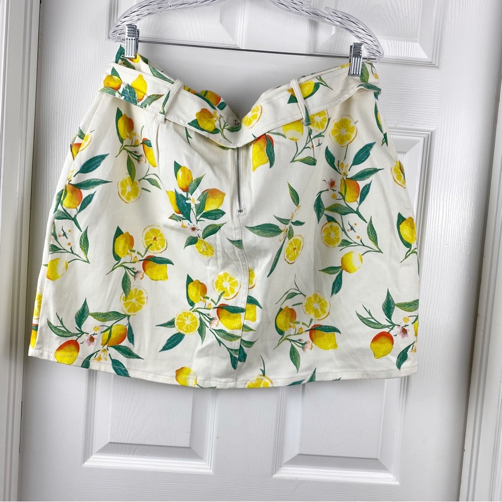 Ophelia Roe Lemon Print Belted Denim Skirt Plus Size 20 - Picture 3 of 5